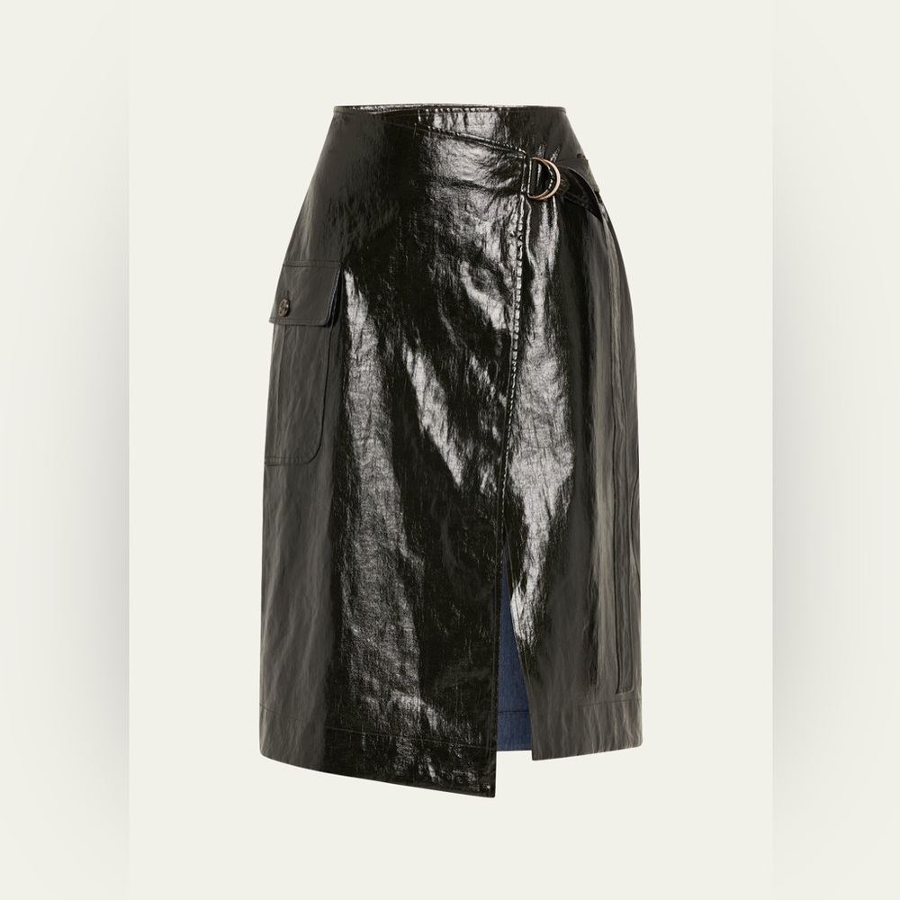 Ulla Johnson Glossy Black Wrap Pencil Skirt (6)